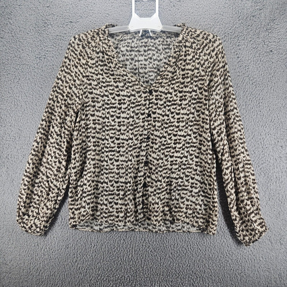 T Tahari Womens Large Zebra Print Long Sleeve‎ Brown Tone Blouse Top Comfy L